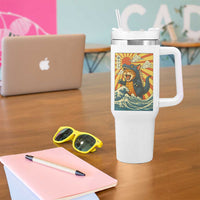 Catzilla Tumbler With Handle Kawaii Cat Monster Japanese Sun Wave Art