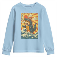 Catzilla Youth Sweatshirt Kawaii Cat Monster Japanese Sun Wave Art - Wonder Print Shop