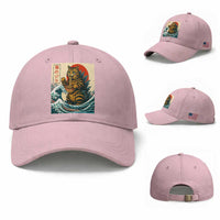 Cute Giant Cat Monster Eating Ramen Baseball Cap Japanese Sun Wave Art