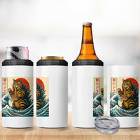 Catzilla 4 in 1 Can Cooler Tumbler Cute Cat Eating Ramen Japanese Sun Wave Art