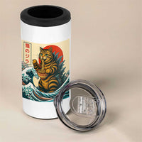 Catzilla 4 in 1 Can Cooler Tumbler Cute Cat Eating Ramen Japanese Sun Wave Art