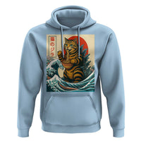 Catzilla Hoodie Cute Cat Eating Ramen Japanese Sun Wave Art - Wonder Print Shop