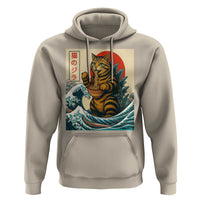 Catzilla Hoodie Cute Cat Eating Ramen Japanese Sun Wave Art - Wonder Print Shop