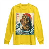 Catzilla Long Sleeve Shirt Cute Cat Eating Ramen Japanese Sun Wave Art - Wonder Print Shop