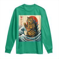 Catzilla Long Sleeve Shirt Cute Cat Eating Ramen Japanese Sun Wave Art - Wonder Print Shop