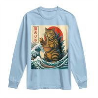 Catzilla Long Sleeve Shirt Cute Cat Eating Ramen Japanese Sun Wave Art - Wonder Print Shop