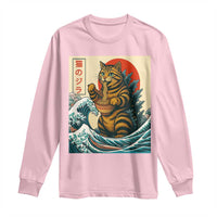 Catzilla Long Sleeve Shirt Cute Cat Eating Ramen Japanese Sun Wave Art - Wonder Print Shop