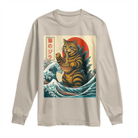 Catzilla Long Sleeve Shirt Cute Cat Eating Ramen Japanese Sun Wave Art - Wonder Print Shop