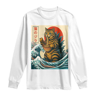 Catzilla Long Sleeve Shirt Cute Cat Eating Ramen Japanese Sun Wave Art - Wonder Print Shop