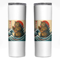 Catzilla Skinny Tumbler Cute Cat Eating Ramen Japanese Sun Wave Art