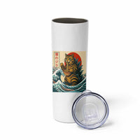 Catzilla Skinny Tumbler Cute Cat Eating Ramen Japanese Sun Wave Art