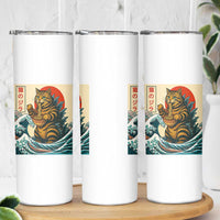 Catzilla Skinny Tumbler Cute Cat Eating Ramen Japanese Sun Wave Art
