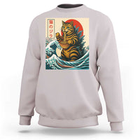 Catzilla Sweatshirt Cute Cat Eating Ramen Japanese Sun Wave Art - Wonder Print Shop