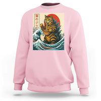 Catzilla Sweatshirt Cute Cat Eating Ramen Japanese Sun Wave Art - Wonder Print Shop