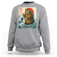 Catzilla Sweatshirt Cute Cat Eating Ramen Japanese Sun Wave Art - Wonder Print Shop