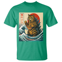 Catzilla T Shirt Cute Cat Eating Ramen Japanese Sun Wave Art - Wonder Print Shop