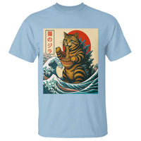 Catzilla T Shirt Cute Cat Eating Ramen Japanese Sun Wave Art - Wonder Print Shop