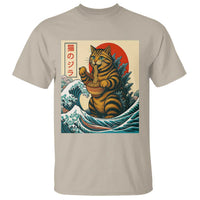 Catzilla T Shirt Cute Cat Eating Ramen Japanese Sun Wave Art - Wonder Print Shop