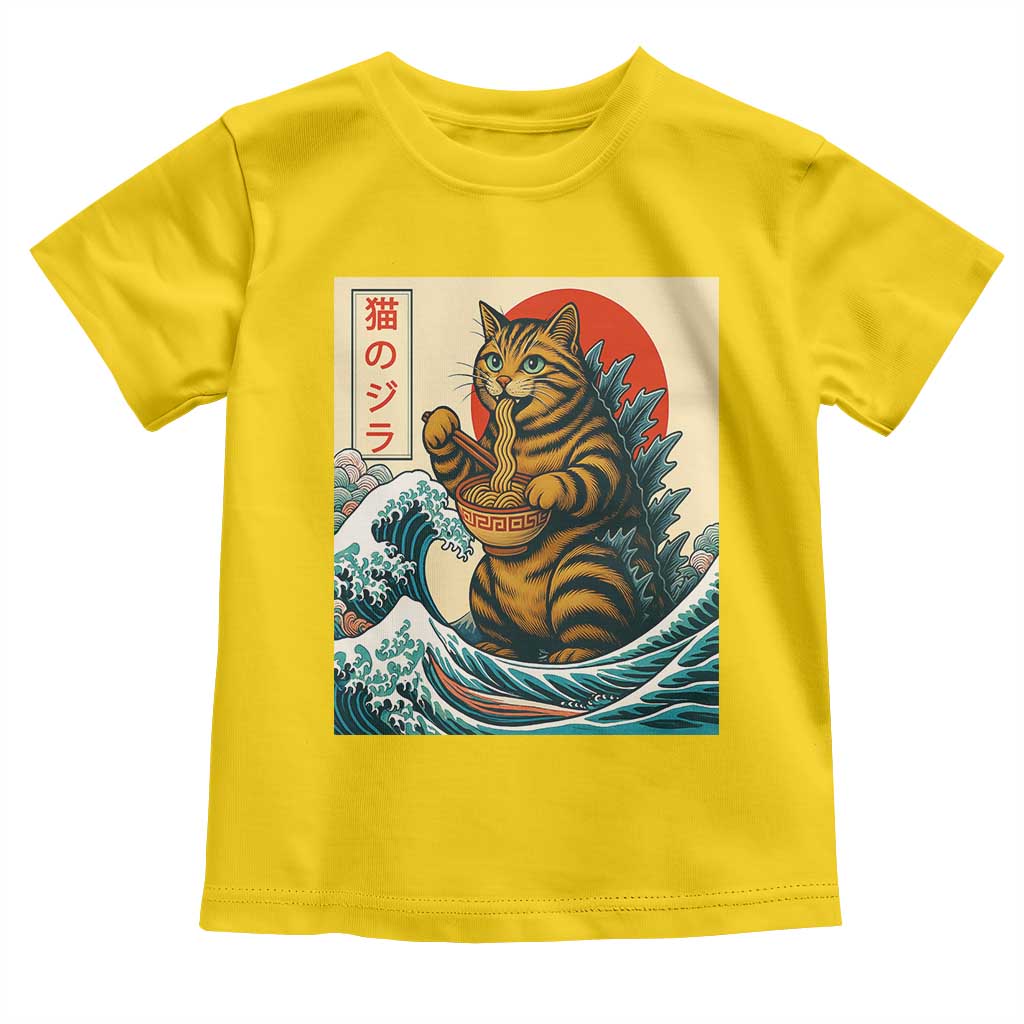Catzilla Toddler T Shirt Cute Cat Eating Ramen Japanese Sun Wave Art - Wonder Print Shop