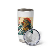 Catzilla Tumbler Cup Cute Cat Eating Ramen Japanese Sun Wave Art