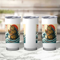 Catzilla Tumbler Cup Cute Cat Eating Ramen Japanese Sun Wave Art