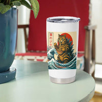 Catzilla Tumbler Cup Cute Cat Eating Ramen Japanese Sun Wave Art