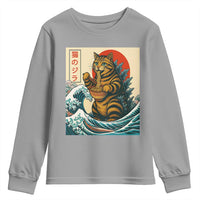 Catzilla Youth Sweatshirt Cute Cat Eating Ramen Japanese Sun Wave Art - Wonder Print Shop