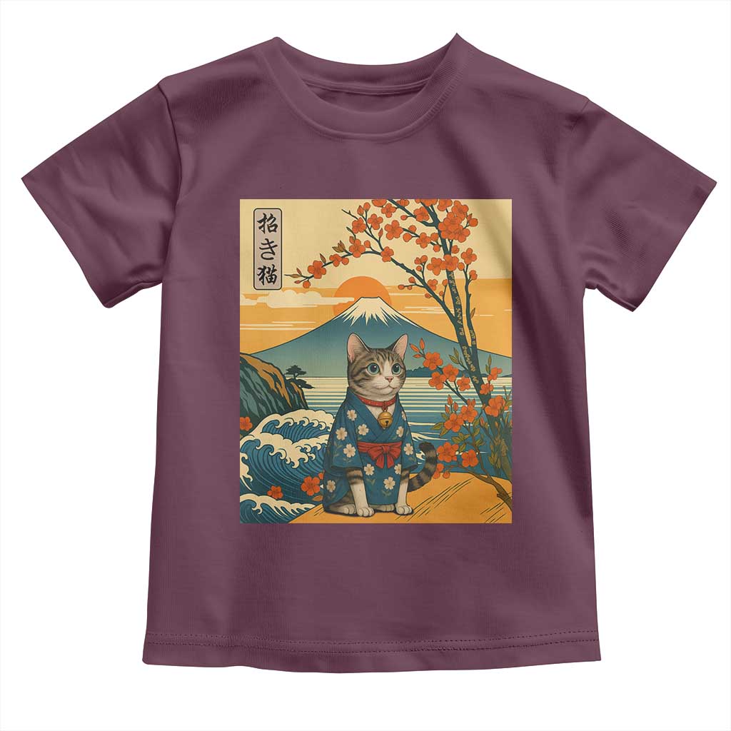 Japanese Ukiyo E Cat Kimono Toddler T Shirt Mount Fuji Cherry Blossom Vintage Gift