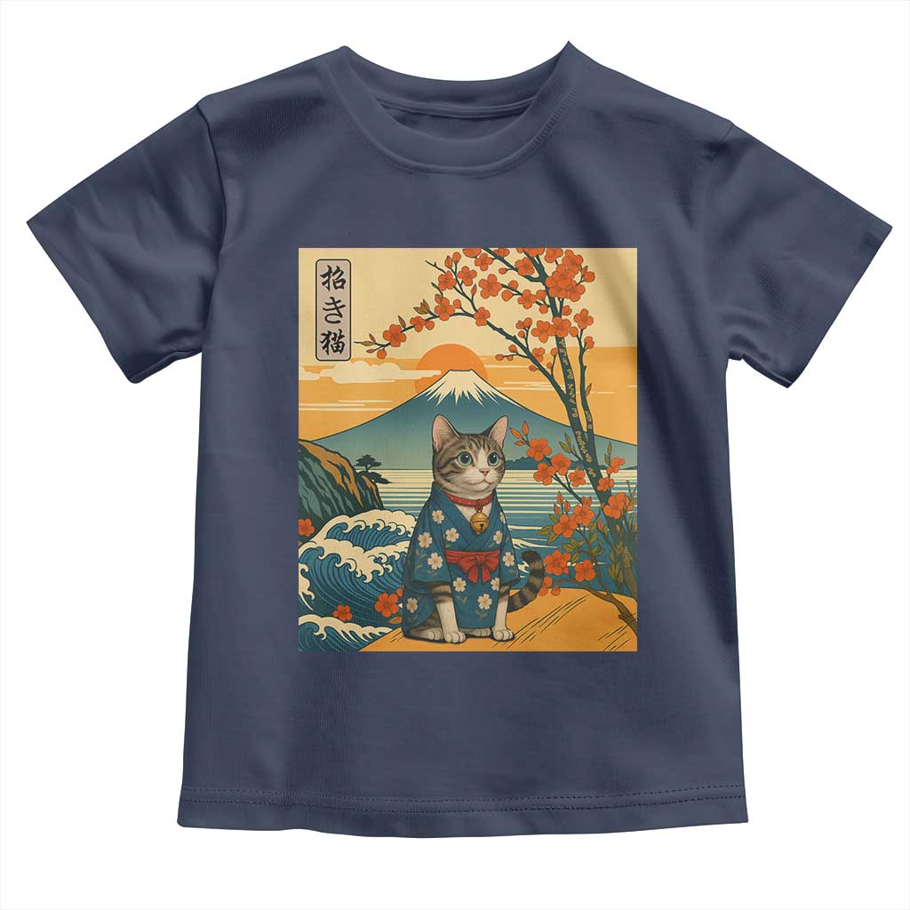 Japanese Ukiyo E Cat Kimono Toddler T Shirt Mount Fuji Cherry Blossom Vintage Gift