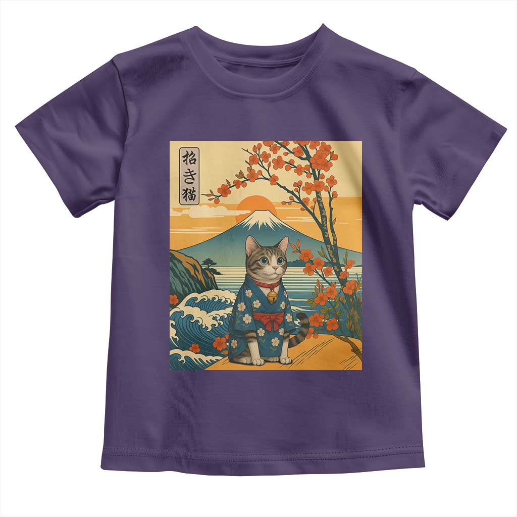 Japanese Ukiyo E Cat Kimono Toddler T Shirt Mount Fuji Cherry Blossom Vintage Gift