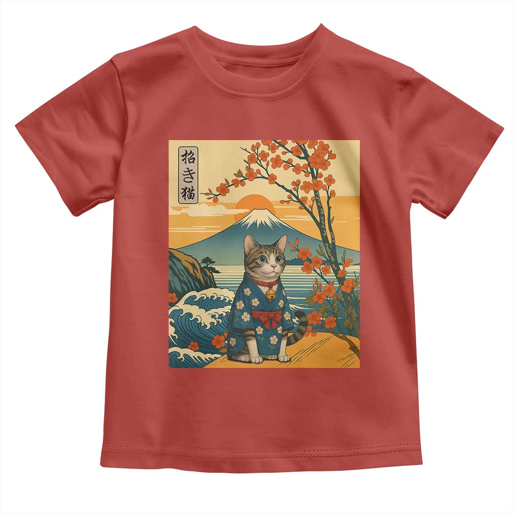 Japanese Ukiyo E Cat Kimono Toddler T Shirt Mount Fuji Cherry Blossom Vintage Gift
