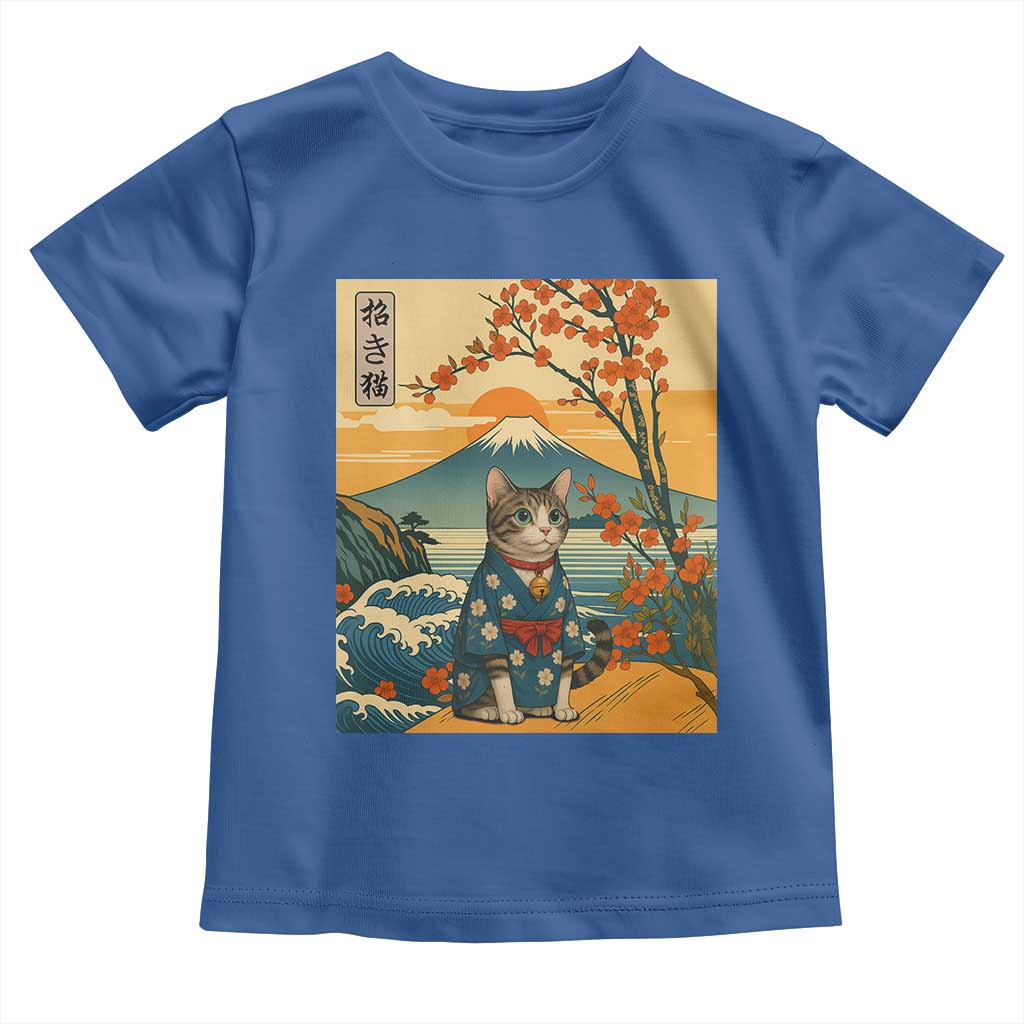 Japanese Ukiyo E Cat Kimono Toddler T Shirt Mount Fuji Cherry Blossom Vintage Gift