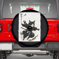 Samurai Cat Spare Tire Cover Japanese Sumie Cat Warrior Art - Wonder Print Shop