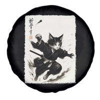 Samurai Cat Spare Tire Cover Japanese Sumie Cat Warrior Art - Wonder Print Shop
