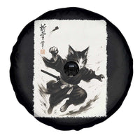 Samurai Cat Spare Tire Cover Japanese Sumie Cat Warrior Art - Wonder Print Shop