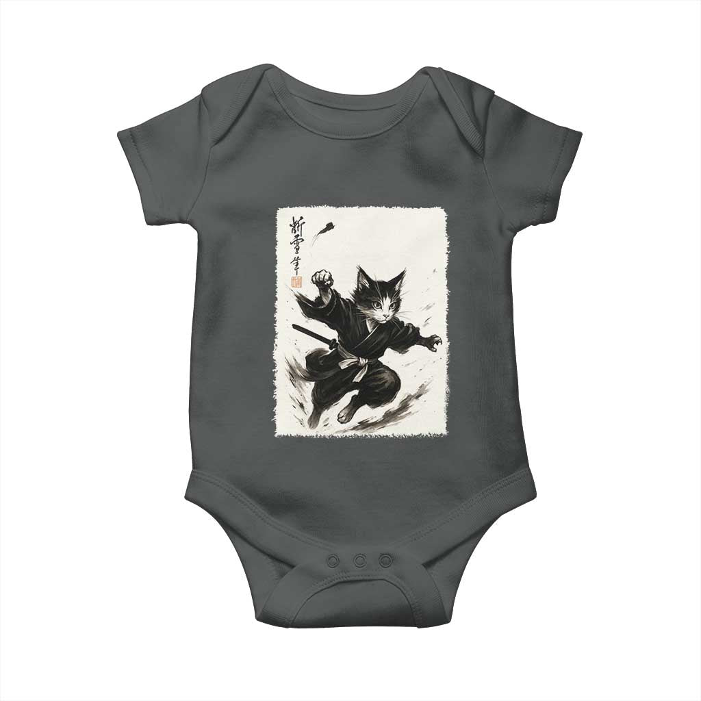 Samurai Cat Baby Onesie Japanese Sumie Cat Warrior Art - Wonder Print Shop