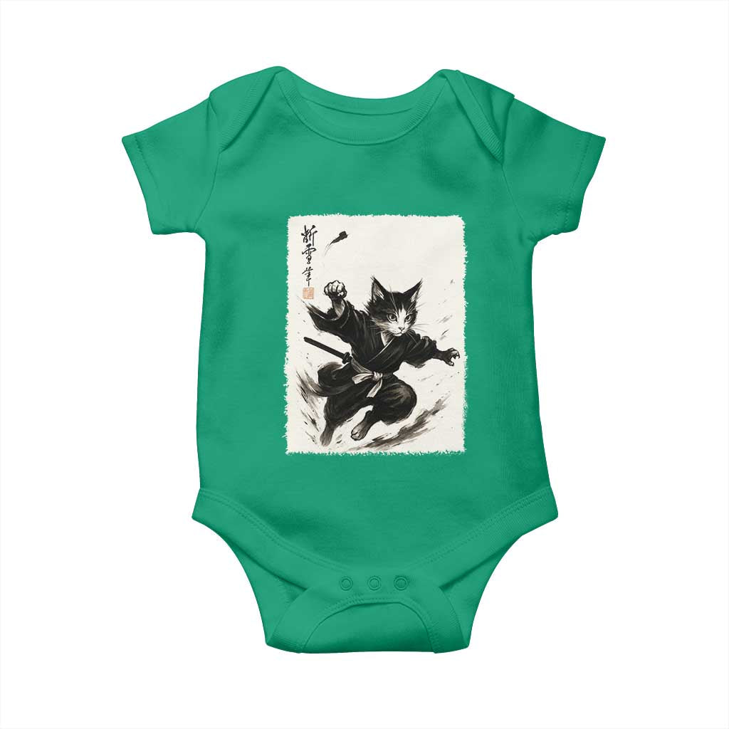 Samurai Cat Baby Onesie Japanese Sumie Cat Warrior Art - Wonder Print Shop