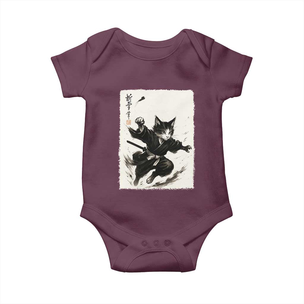 Samurai Cat Baby Onesie Japanese Sumie Cat Warrior Art - Wonder Print Shop