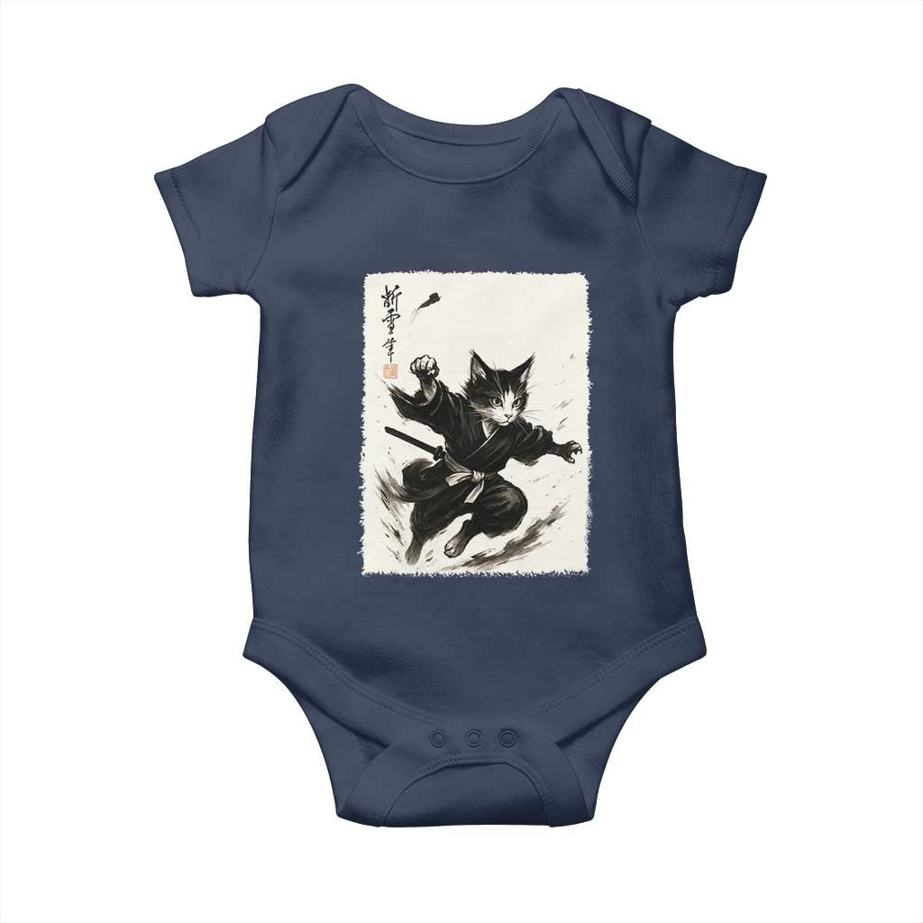 Samurai Cat Baby Onesie Japanese Sumie Cat Warrior Art - Wonder Print Shop