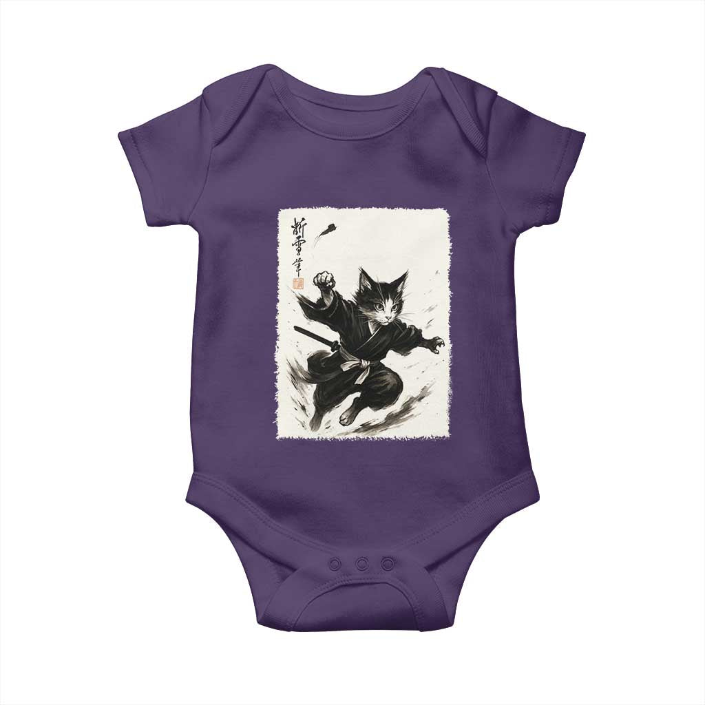 Samurai Cat Baby Onesie Japanese Sumie Cat Warrior Art - Wonder Print Shop