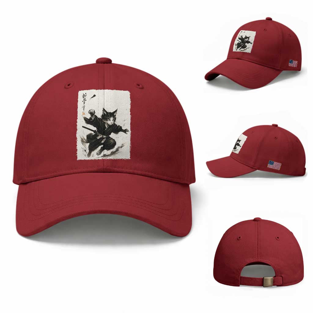 Samurai Cat Baseball Cap Japanese Sumie Cat Warrior Art