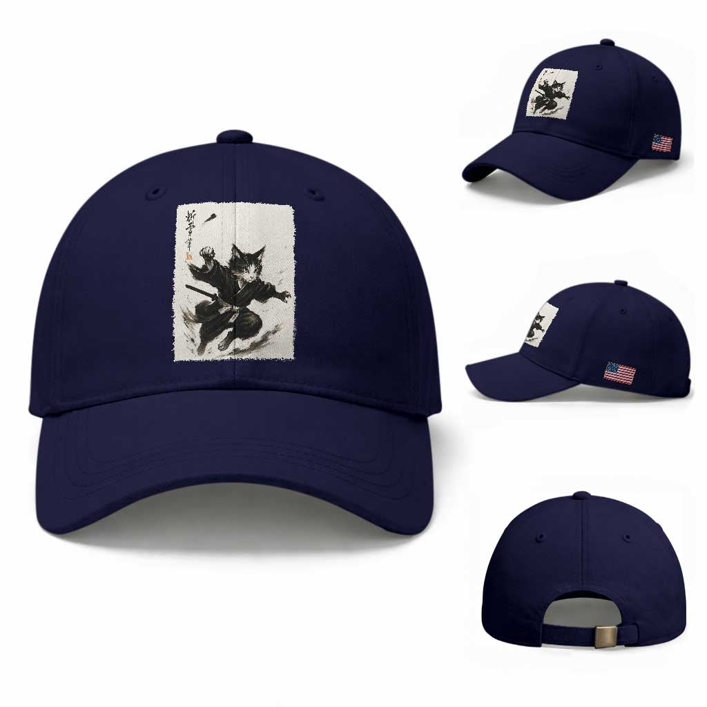 Samurai Cat Baseball Cap Japanese Sumie Cat Warrior Art