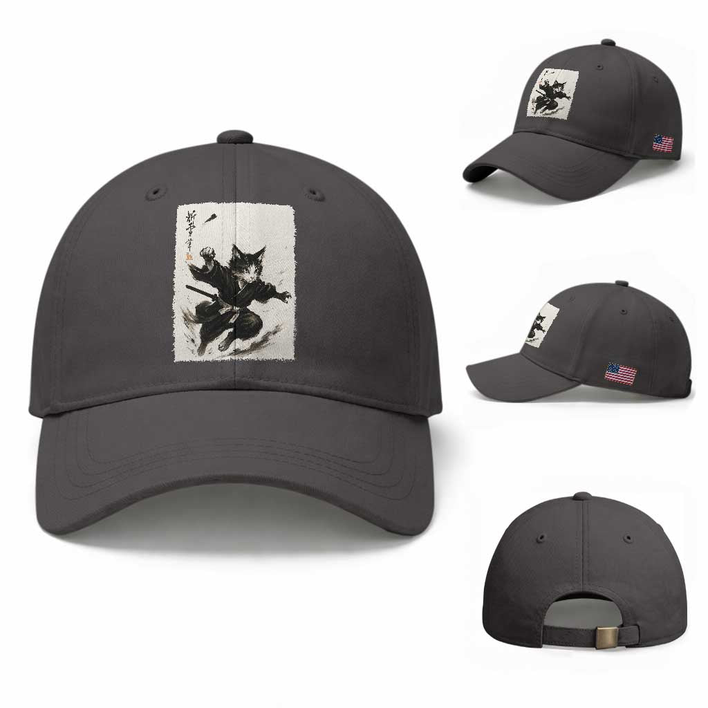 Samurai Cat Baseball Cap Japanese Sumie Cat Warrior Art