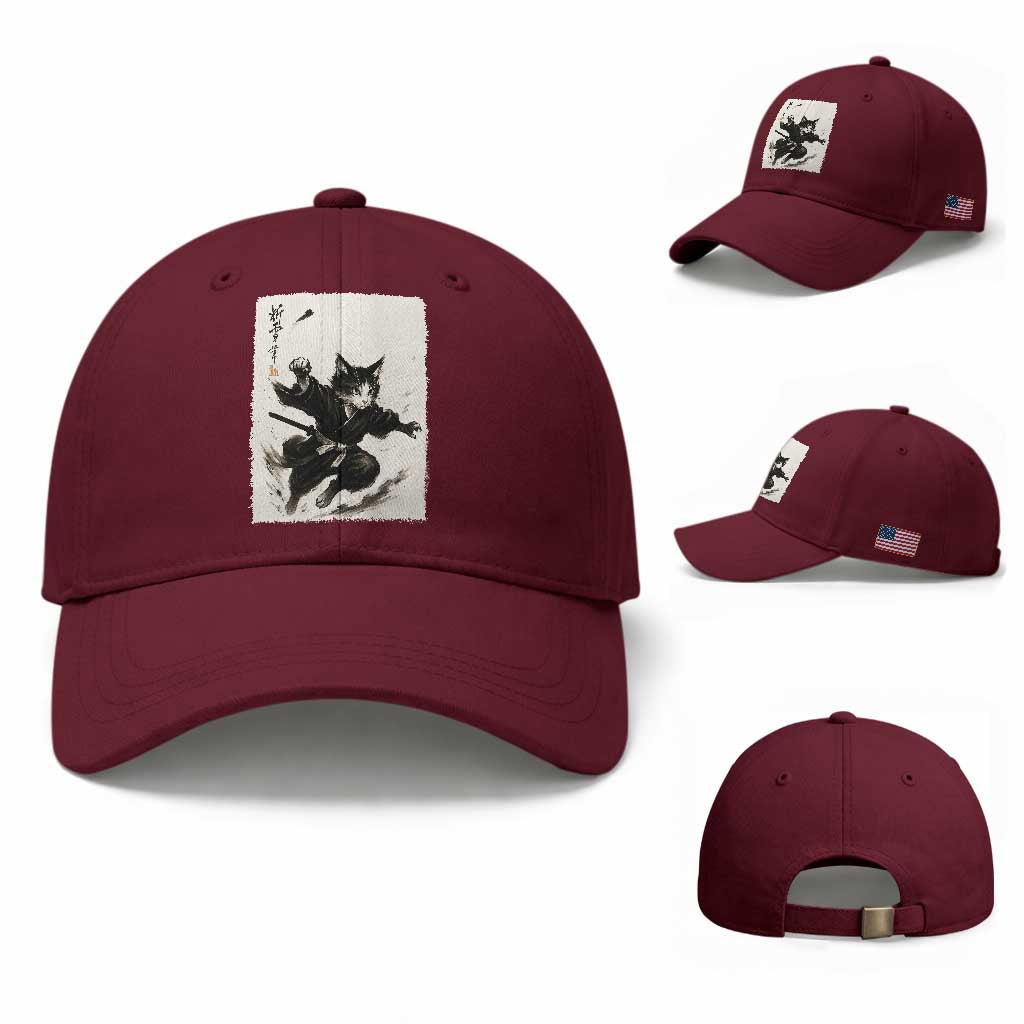 Samurai Cat Baseball Cap Japanese Sumie Cat Warrior Art