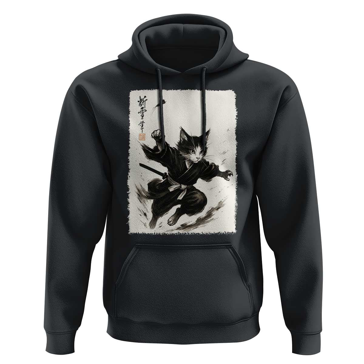 Samurai Cat Hoodie Japanese Sumie Cat Warrior Art - Wonder Print Shop