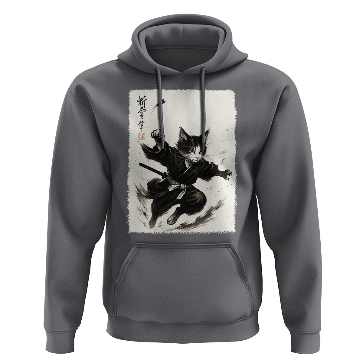 Samurai Cat Hoodie Japanese Sumie Cat Warrior Art - Wonder Print Shop