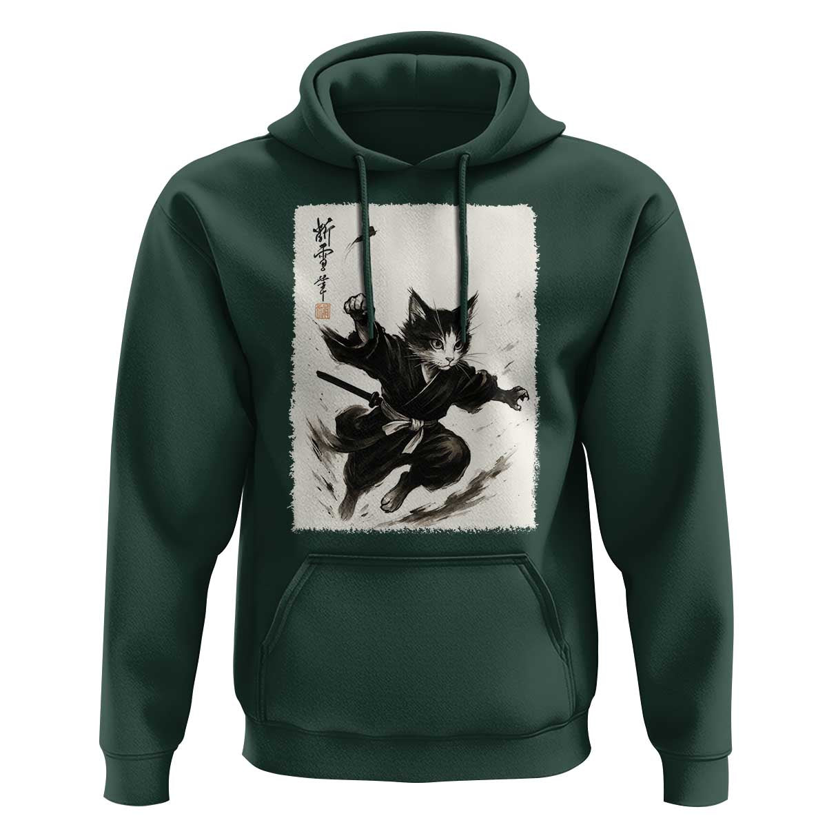 Samurai Cat Hoodie Japanese Sumie Cat Warrior Art - Wonder Print Shop