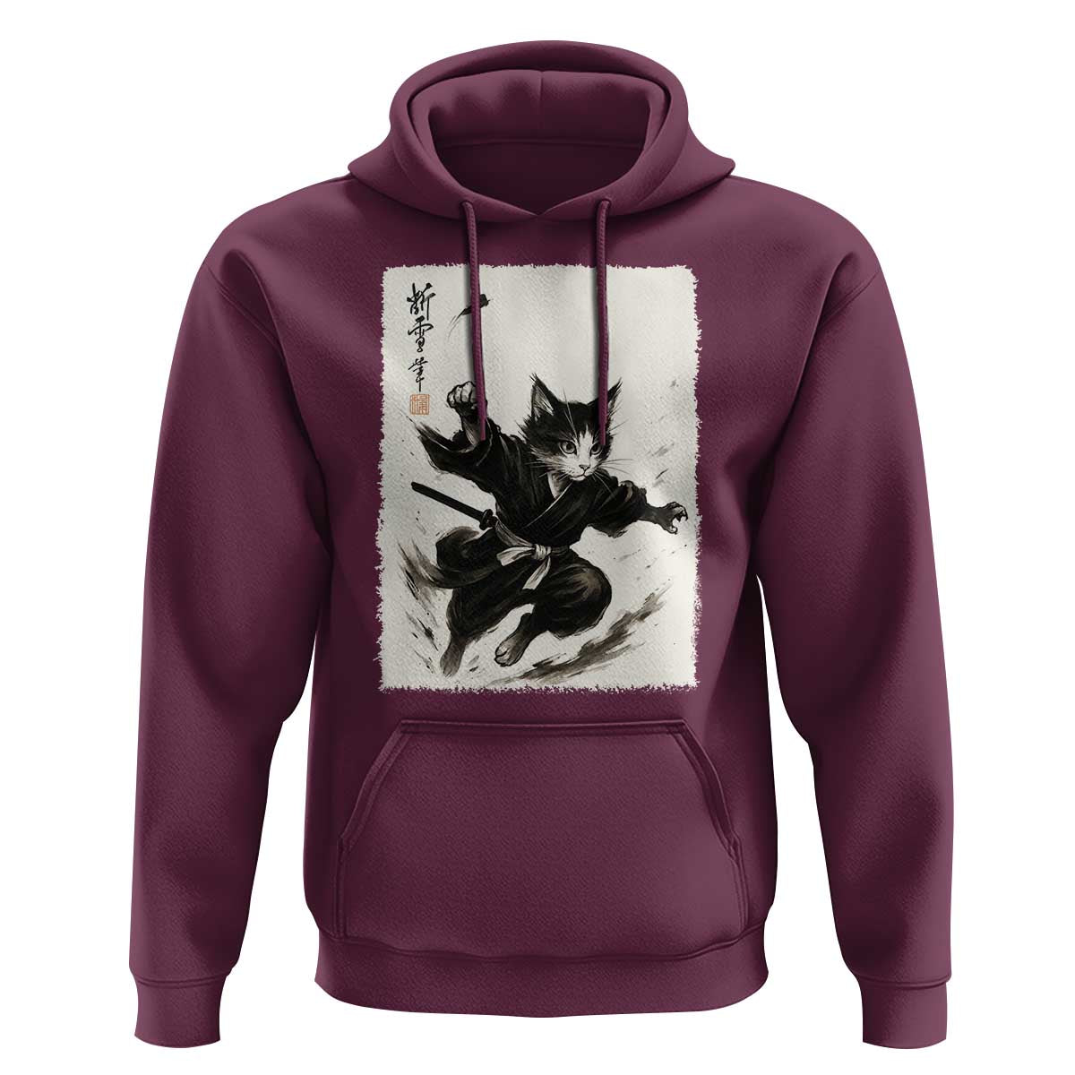 Samurai Cat Hoodie Japanese Sumie Cat Warrior Art - Wonder Print Shop
