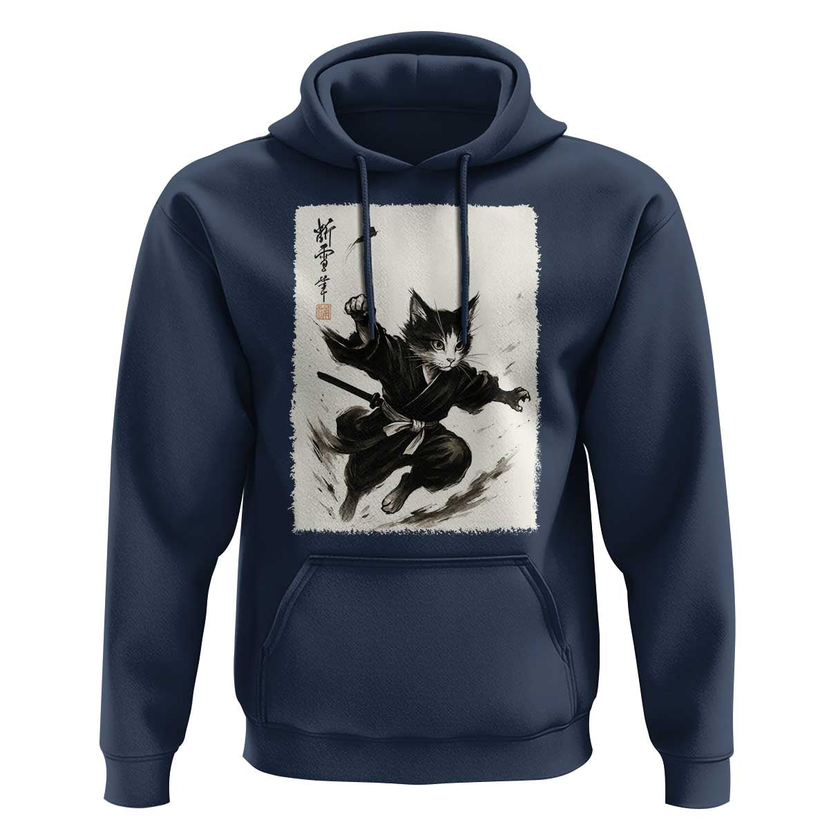 Samurai Cat Hoodie Japanese Sumie Cat Warrior Art - Wonder Print Shop
