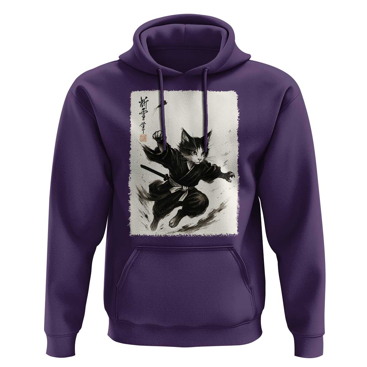 Samurai Cat Hoodie Japanese Sumie Cat Warrior Art - Wonder Print Shop